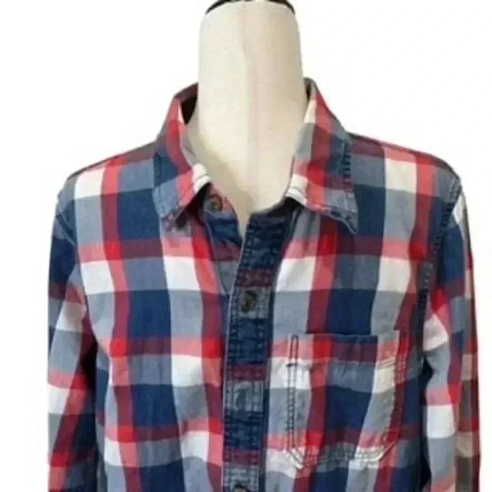 Abercrombie & Fitch Red And Blue Plaid Button Front LS Shirt Kids Sz XXL (14/16)